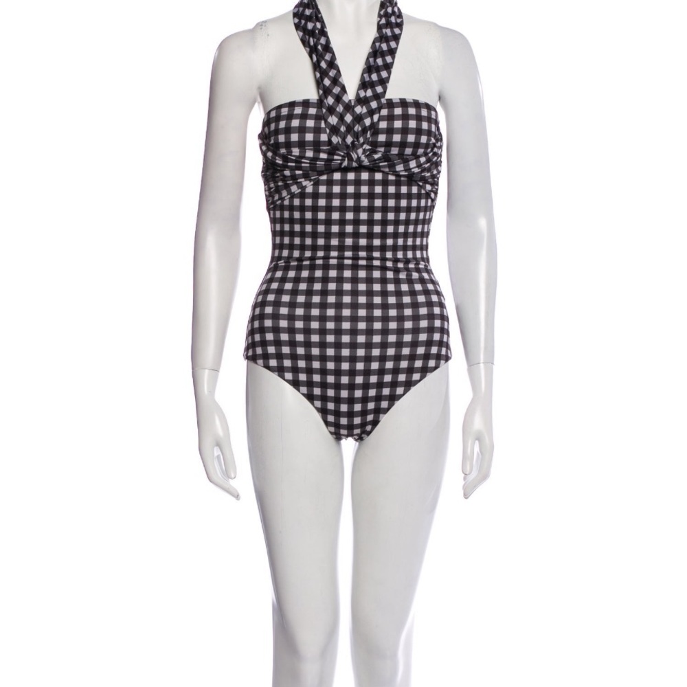 Silvia Tcherassi Women’s Size XS One Piece Swimsuit in Plaid Black Stretch
